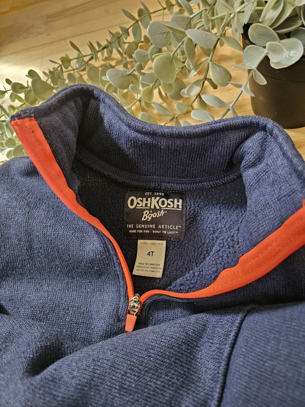 OshKosh B'gosh Navy Quarter-Zip Sweater with Orange Trim - Boys 4T